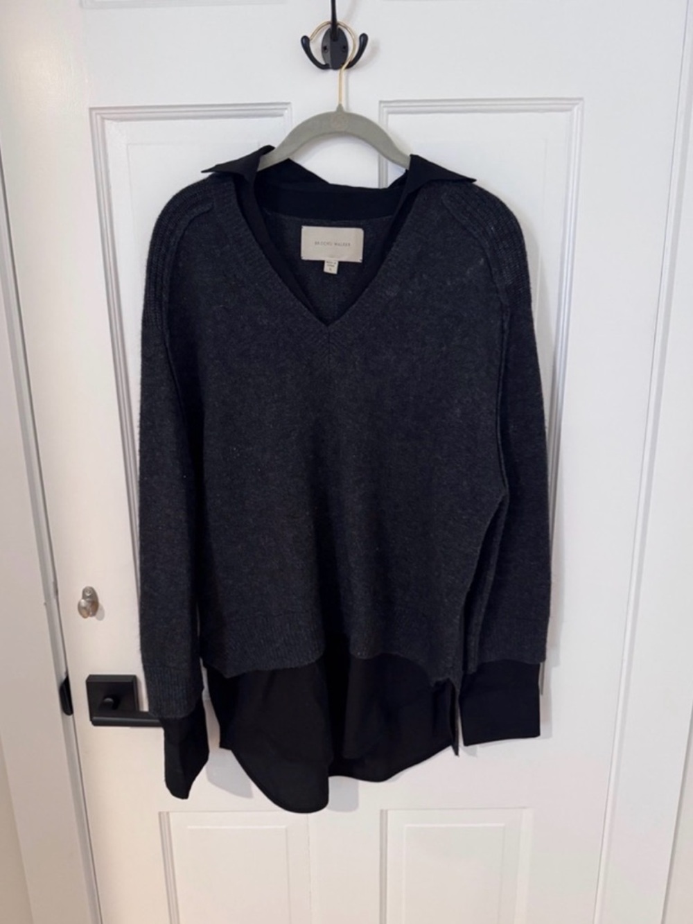 Brochu Walker Grey Cashmere Sweater with Faux Black Shirt Liner Small